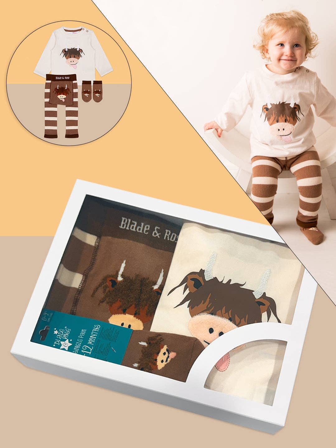 Blade and Rose Limited - Neutral Highland Cow Gifting Set: 0-6 Months