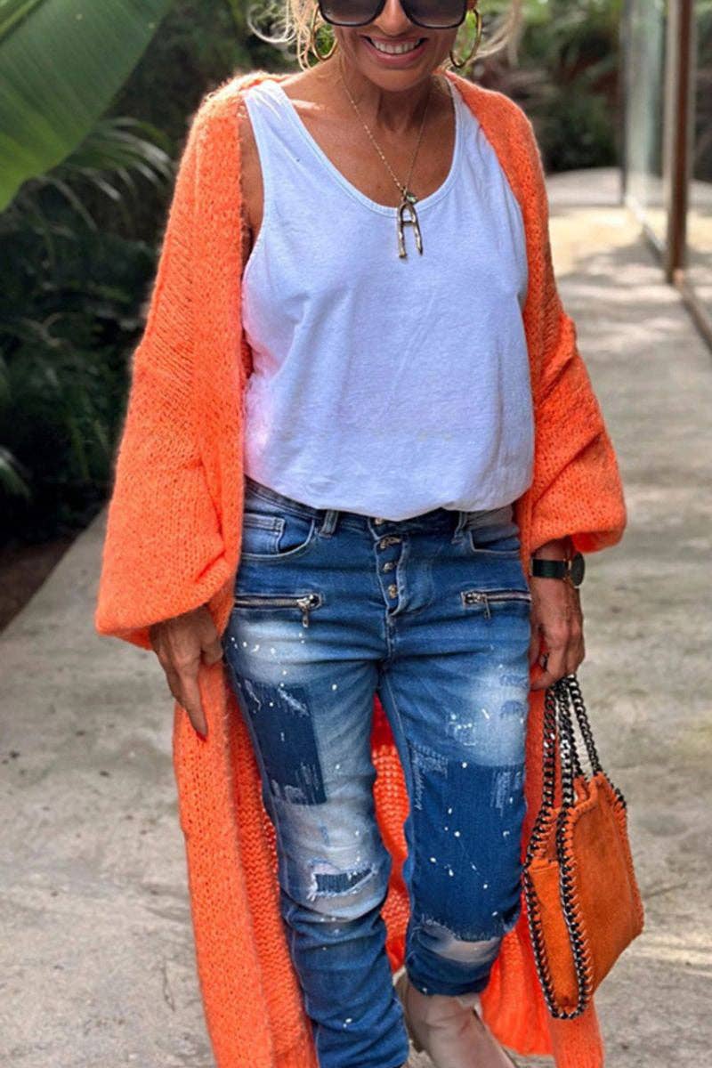 Mccolin - Love & Peace Graphic Cardigan: ORANGE / LXL