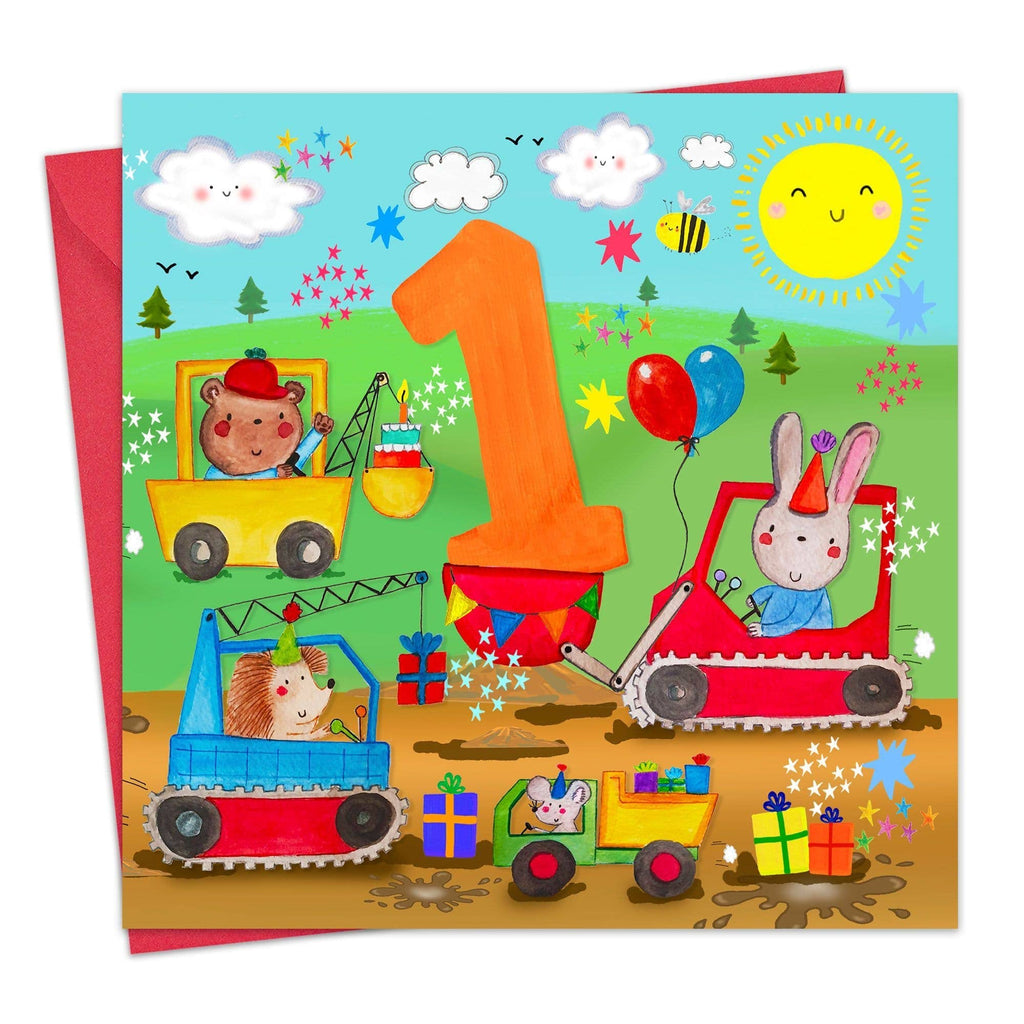 Twizler Ltd - Age 1 Boys Birthday Card - 1st - Diggers