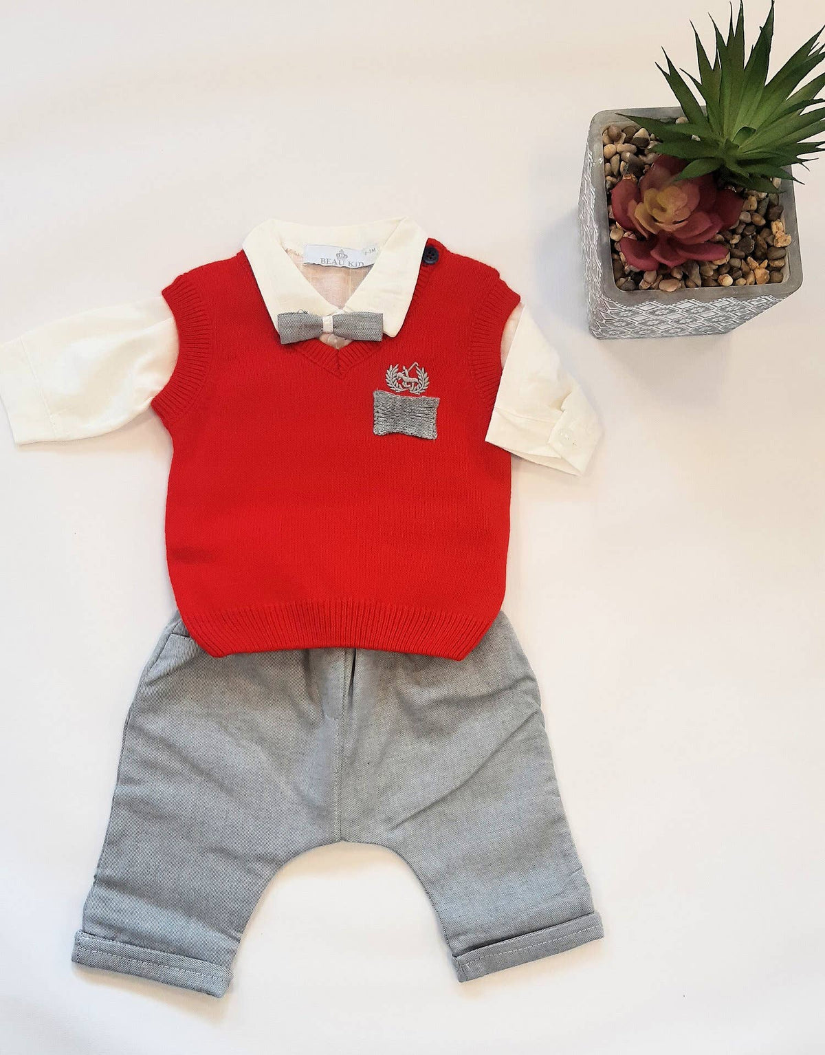 BEAU KiD - 503 Baby Boys 3-Piece Tank Top Clothing Set: Navy / Cotton/knitted / 3-6 mths
