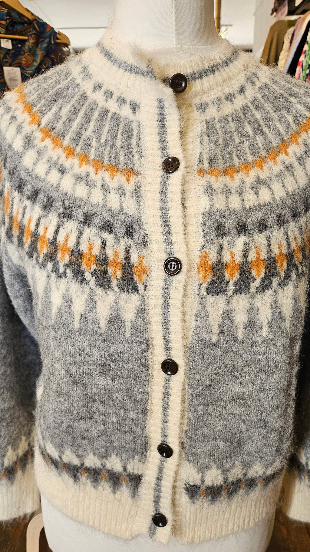 Artisans of Humanity - Cashmere Blend Fair Isle Button-Up Cardigan | Light Blue
