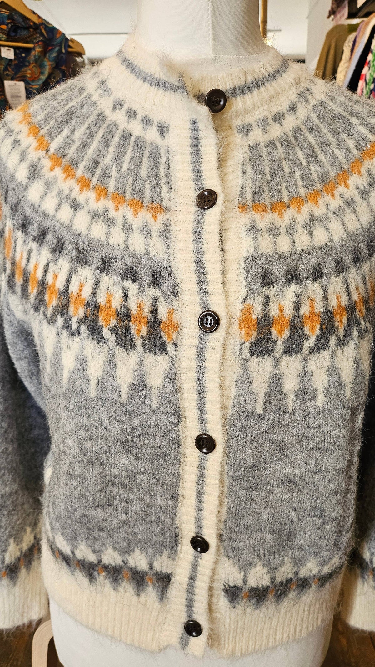Artisans of Humanity - Cashmere Blend Fair Isle Button-Up Cardigan | Light Blue