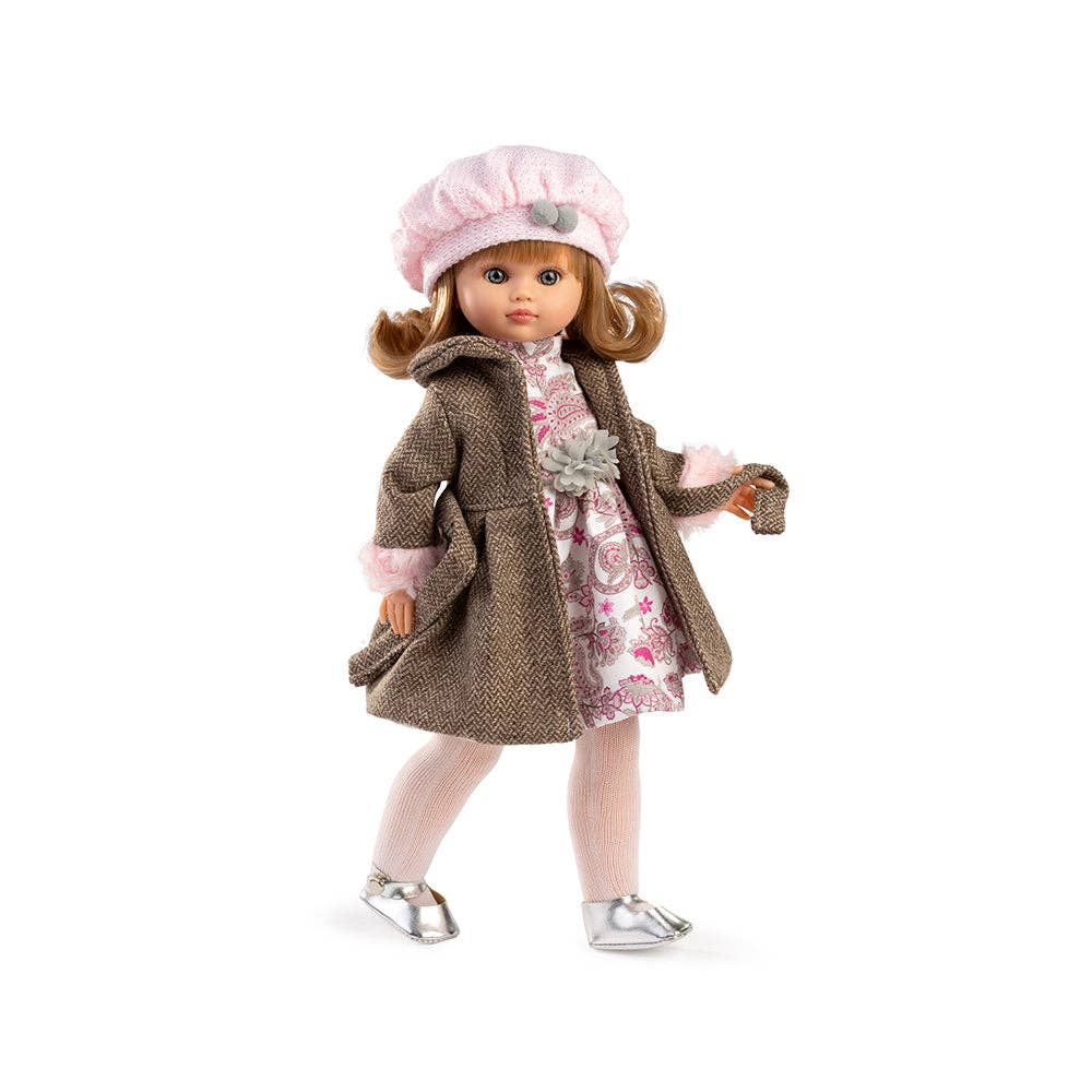 Fany doll with brown dress and coat. 40 cm