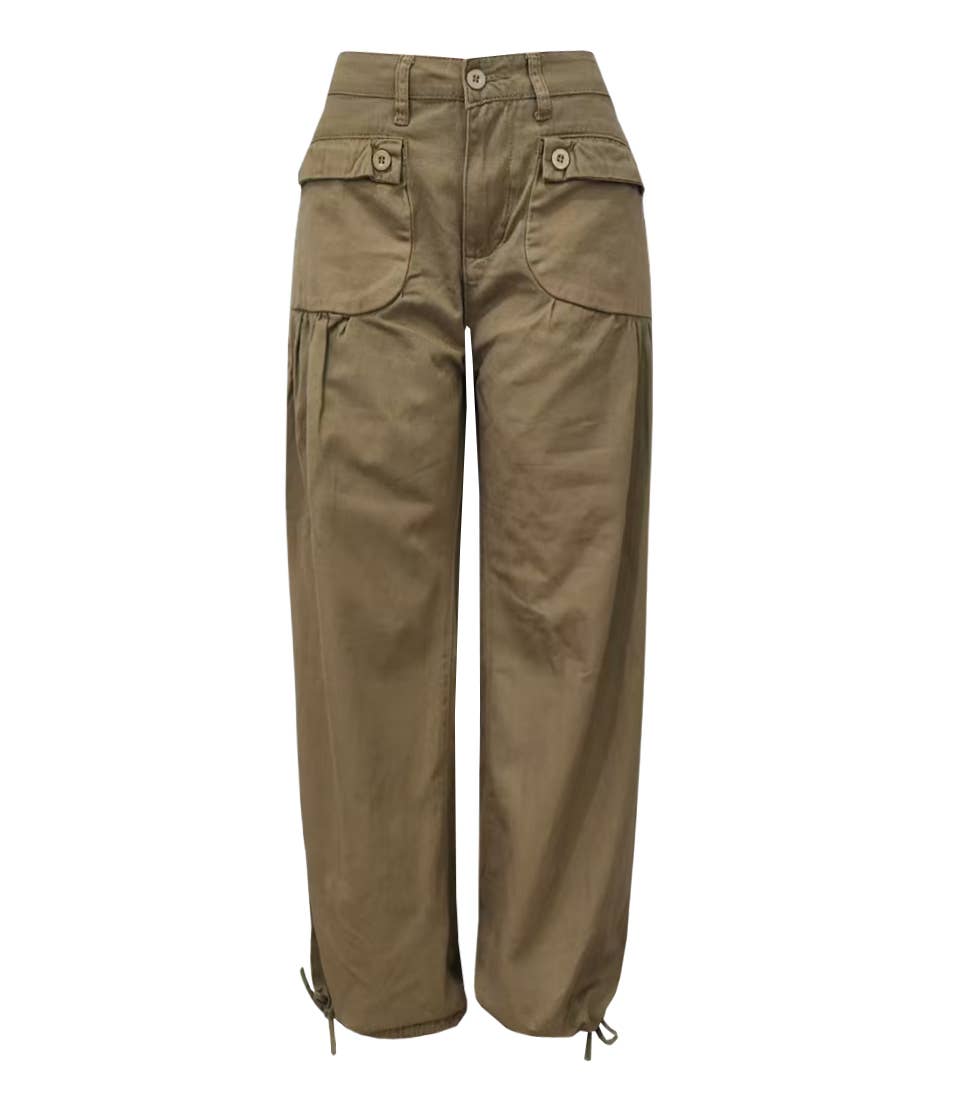 Rosa Clothing - Vintage wash cinch-tie banded ankle Balloon Jeans: DarkBlue / S