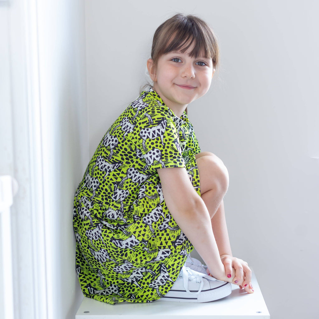 Girls Short Sleeve Cotton Dress - Neon Zebra print: 2-3 Y