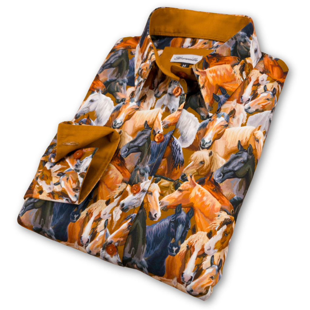Salamander Shirts Ltd - Grenouille Ladies Beige & Brown Horse Print Shirt: M