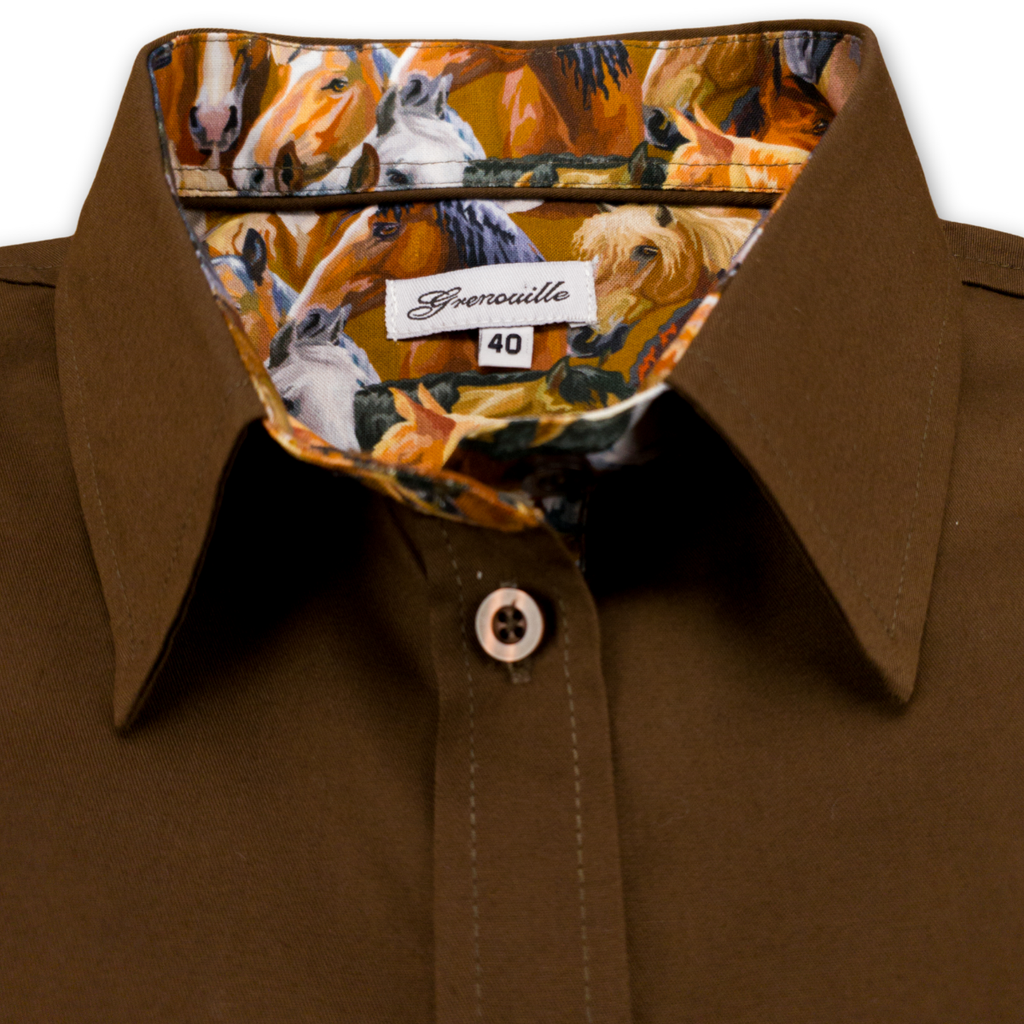 Salamander Shirts Ltd - Grenouille Ladies Brown Shirt with Horse Print Fabric Detail: 40