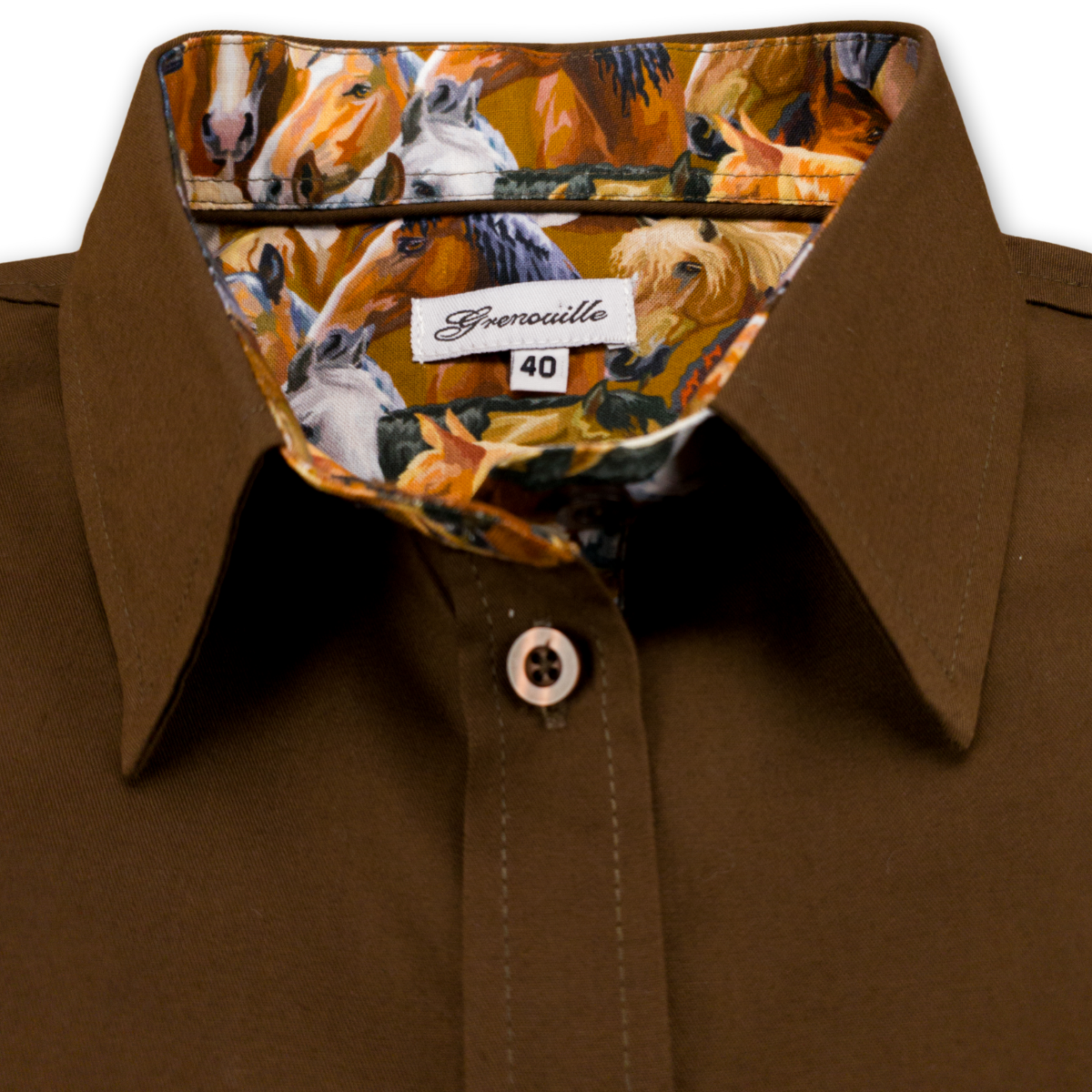 Salamander Shirts Ltd - Grenouille Ladies Brown Shirt with Horse Print Fabric Detail: 40