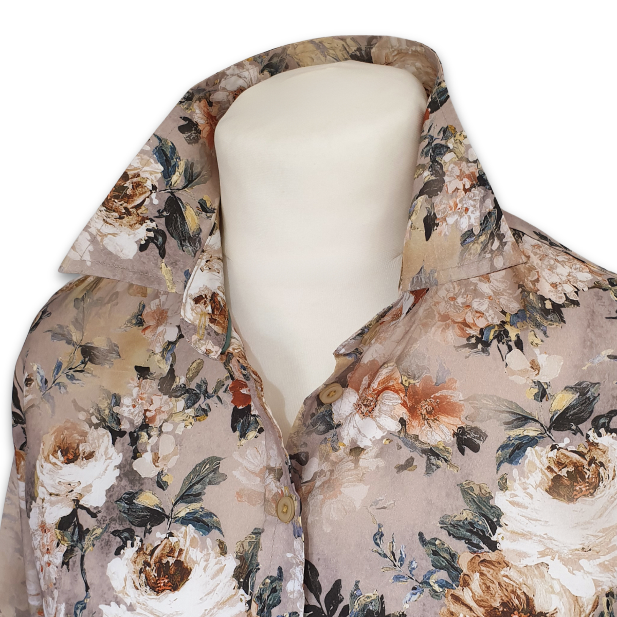 Salamander Shirts Ltd - Grenouille Ladies Taupe & White Floral Print Cotton Shirt: 40