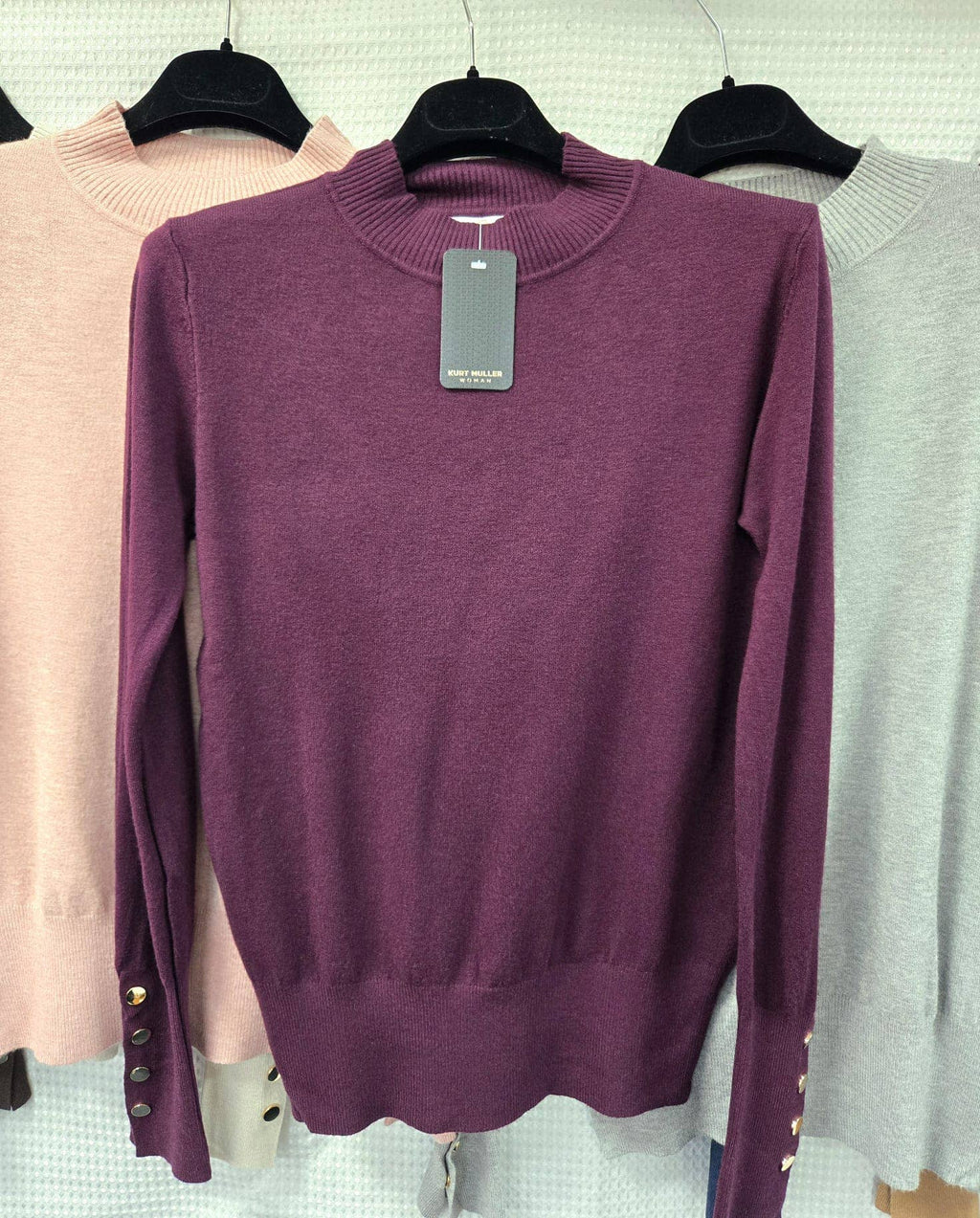 Kurt Muller - Gold Button Soft Turtle Neck Fine Knit: Camel