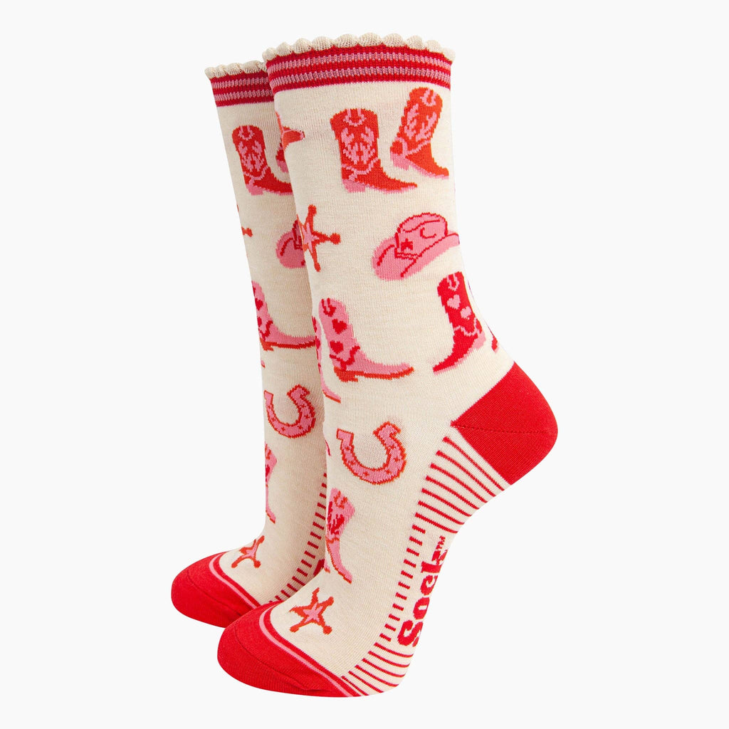 Sock Talk - Wild West Cowboy Boots Bamboo Socks in Cream: UK 3-7 | EU 36-40 | US 5-9