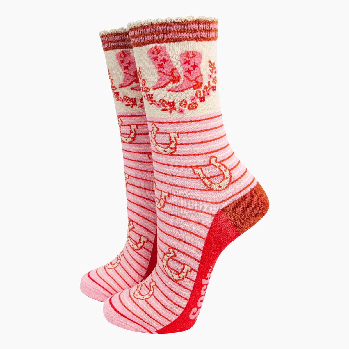 Sock Talk - Cowboy Boot Stripe Bamboo Socks in Pink: UK 3-7 | EU 36-40 | US 5-9