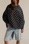Mccolin - Patchwork Quilted Hoodie Sweatshirt: BLACK / S