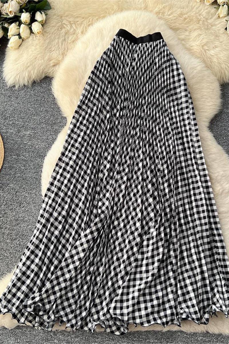 Mccolin - Checkered Flowing Maxi Skirt: COFFEE / One Size