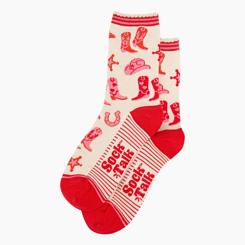 Sock Talk - Wild West Cowboy Boots Bamboo Socks in Cream: UK 3-7 | EU 36-40 | US 5-9