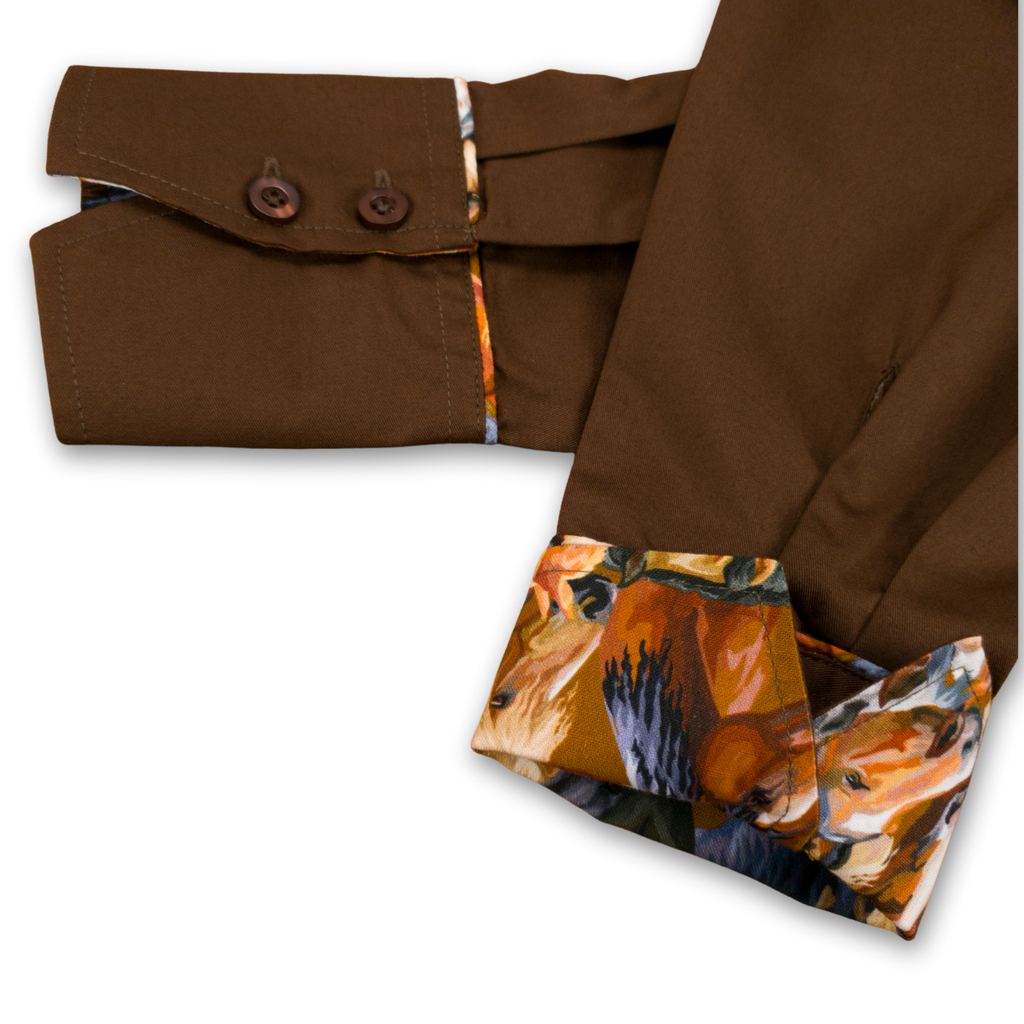 Salamander Shirts Ltd - Grenouille Ladies Brown Shirt with Horse Print Fabric Detail: 38