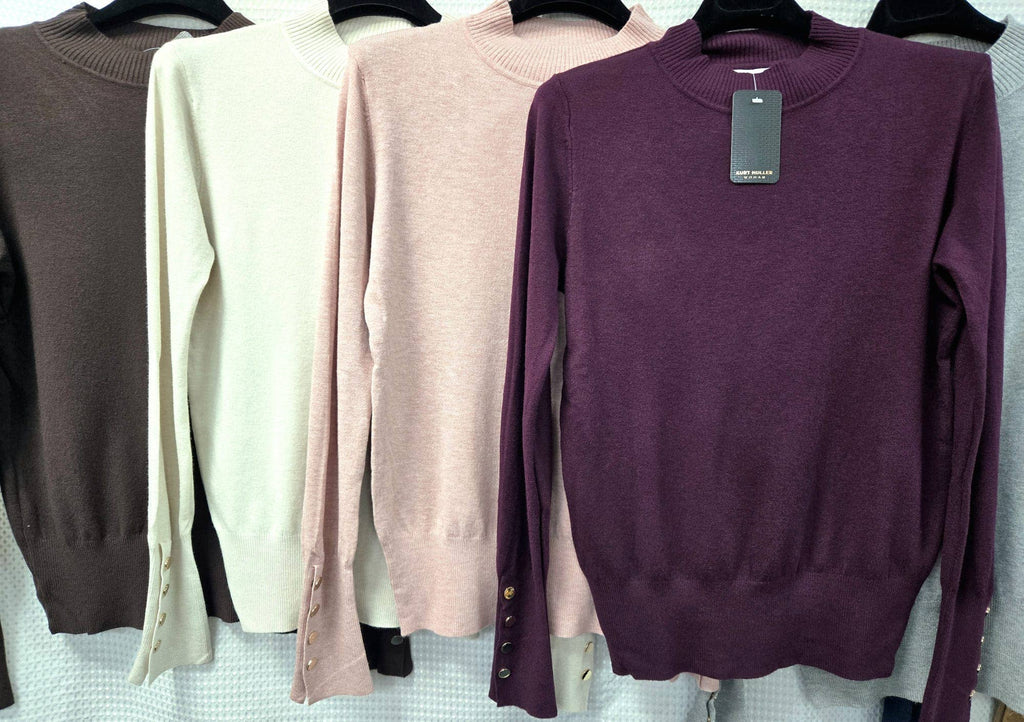 Kurt Muller - Gold Button Soft Turtle Neck Fine Knit: Camel