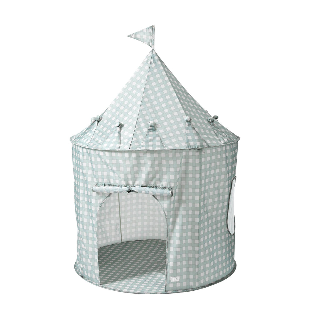 Kids Play Tent Castle with Recycled Fabric - Prints: Gingham Blue