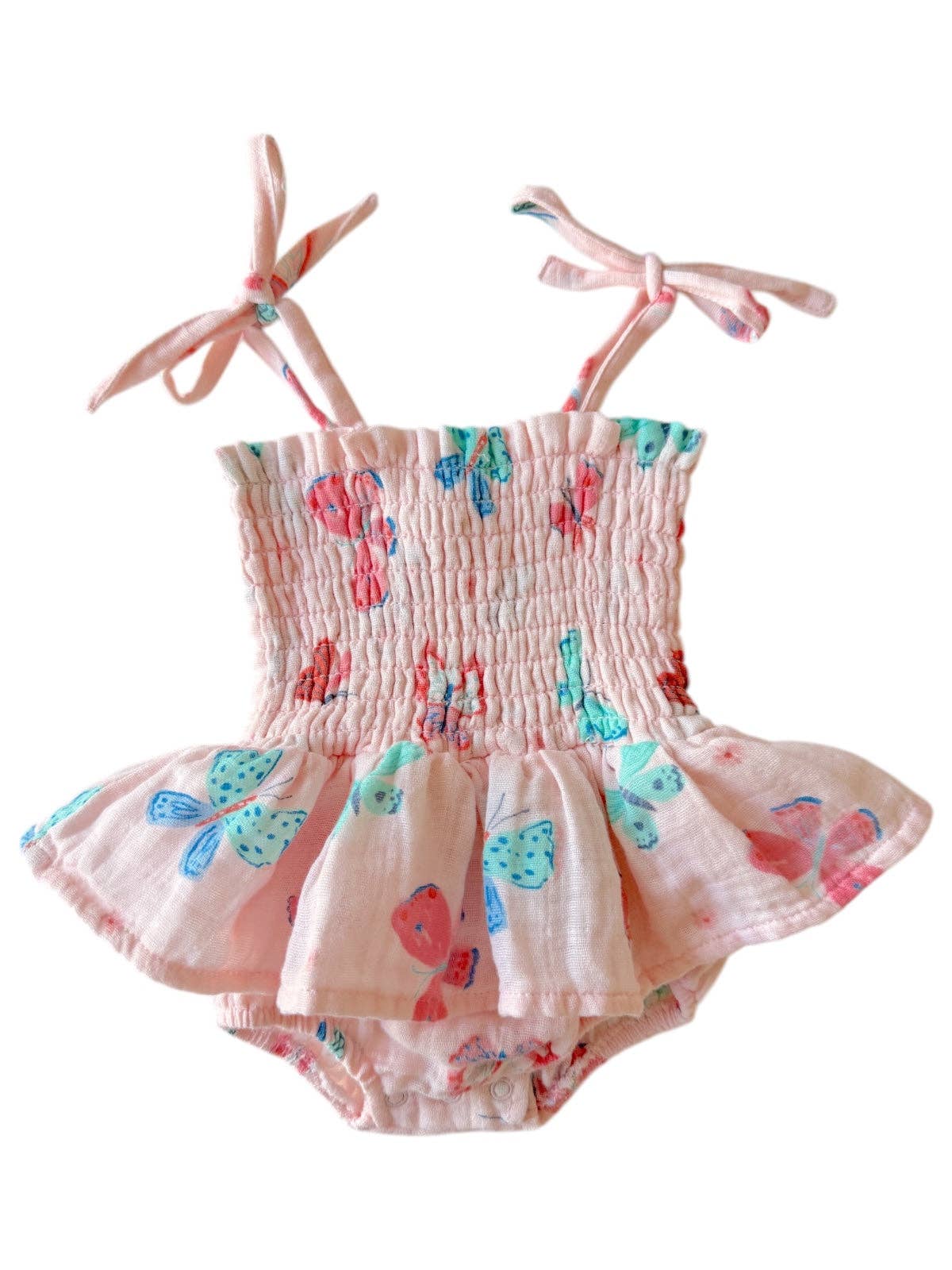 Whimsical Butterflies / Muslin Smocked Bubble w/ Skirt: 0-3M