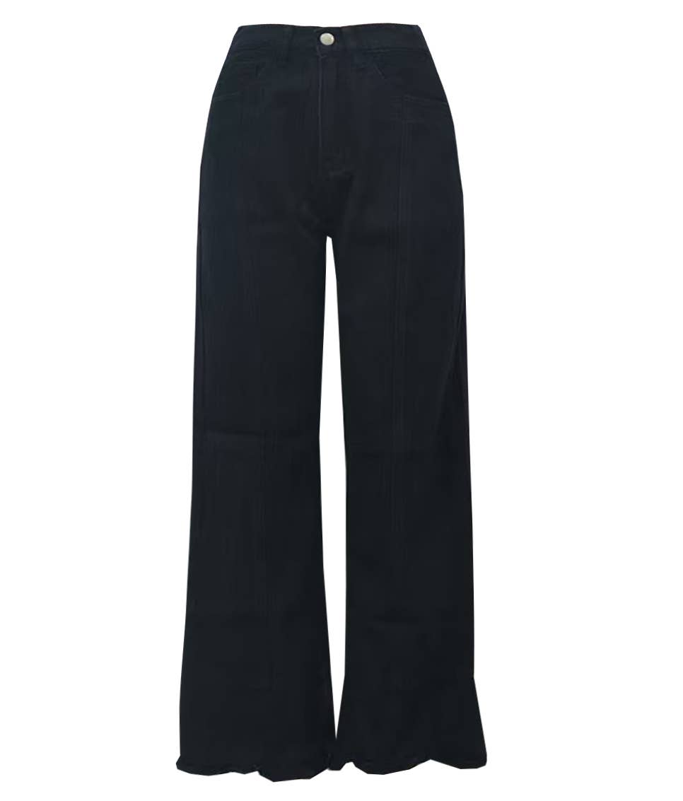 Rosa Clothing - Vintage Patchwork Seam Ruffle Hem Baggy Wide Leg Jeans: A / M
