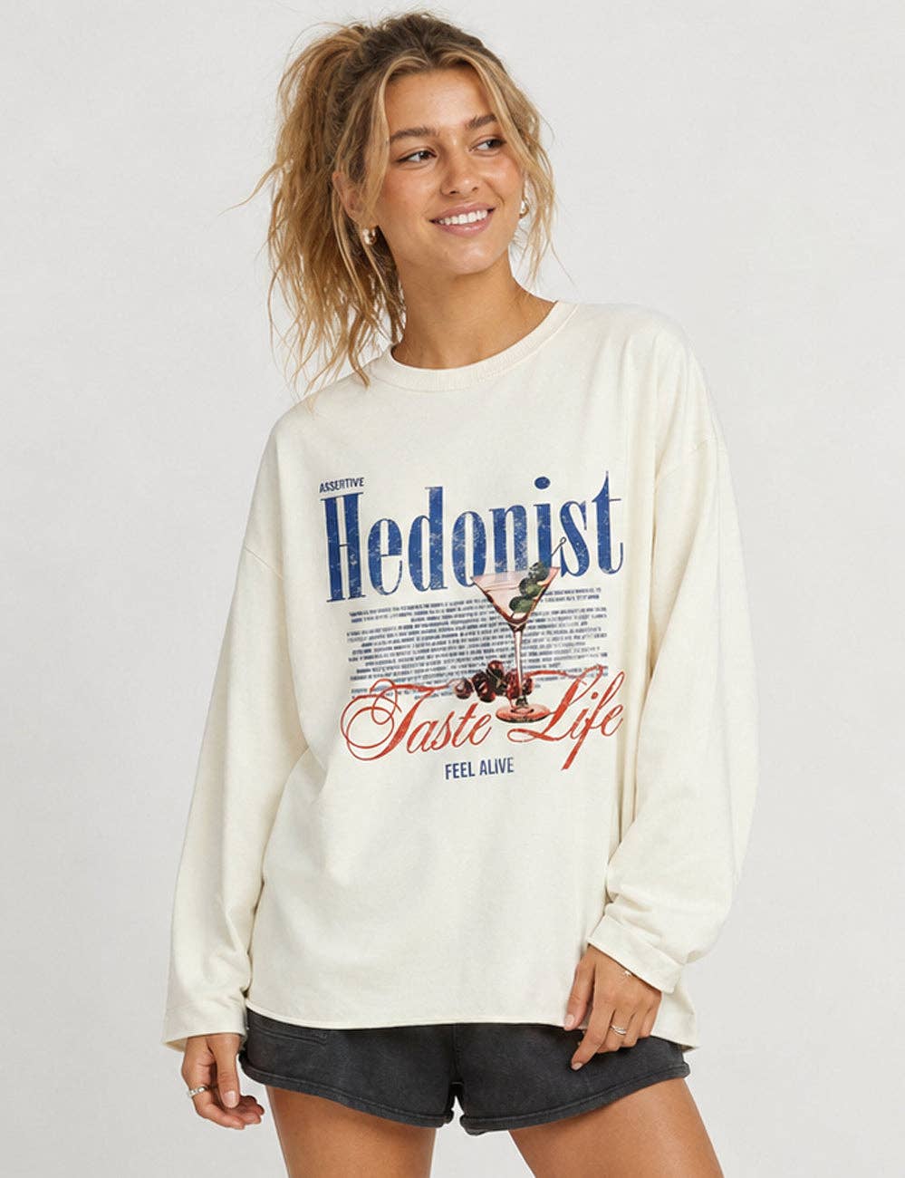 Sweetkama - Ladies Casual Graphic Print Long Sleeves T-Shirt: Off White / S