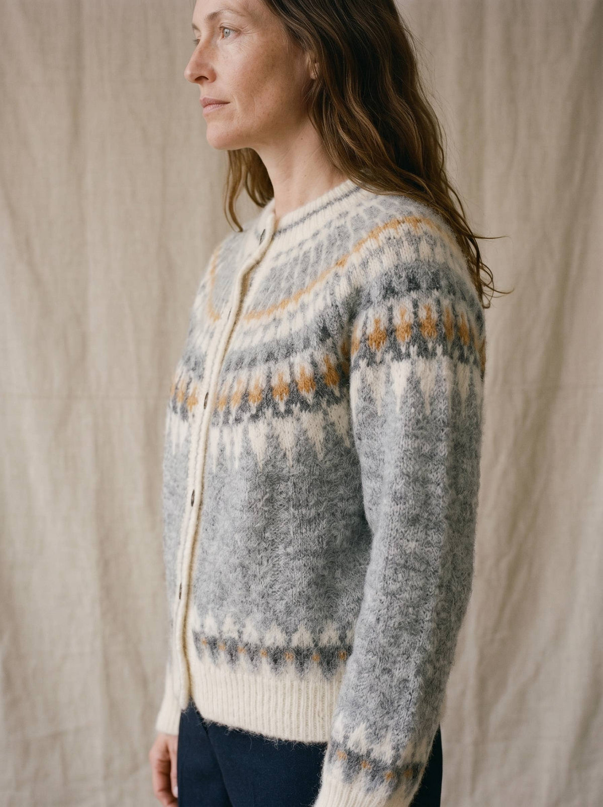 Artisans of Humanity - Cashmere Blend Fair Isle Button-Up Cardigan | Light Blue