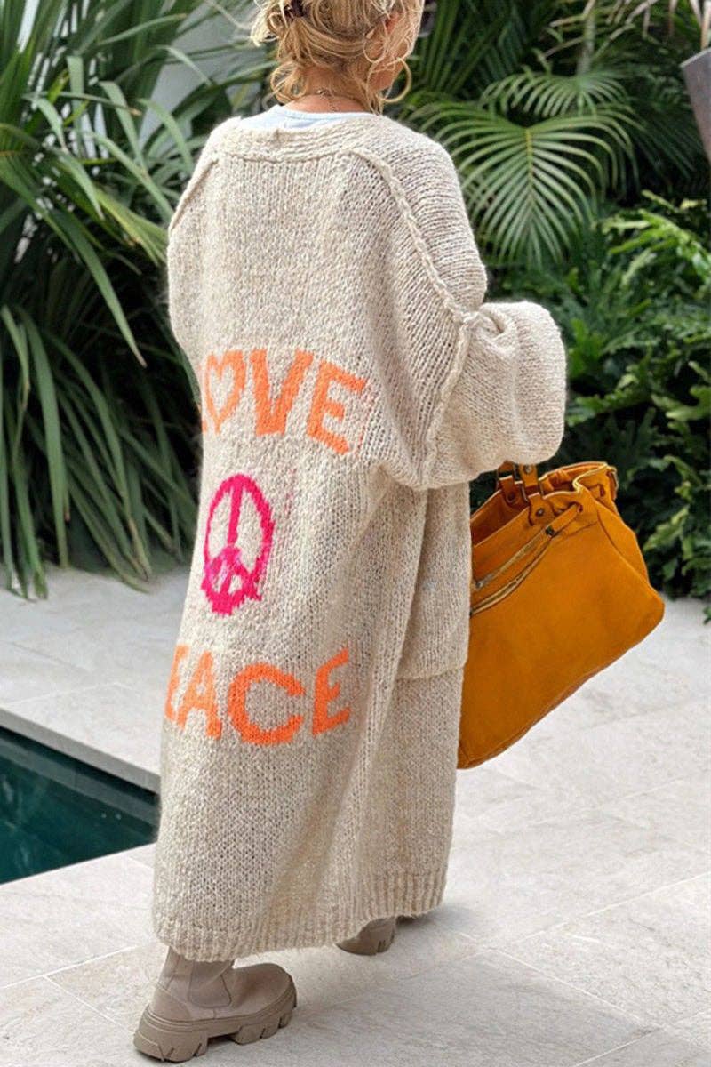 Mccolin - Love & Peace Graphic Cardigan: ORANGE / LXL