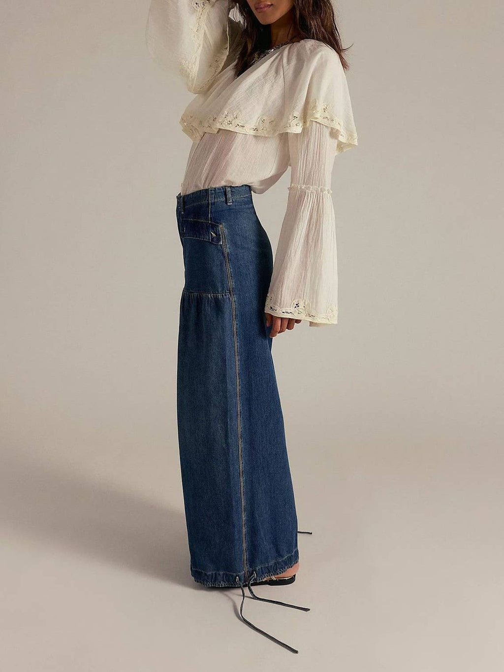Rosa Clothing - Vintage wash cinch-tie banded ankle Balloon Jeans: DarkBlue / XL