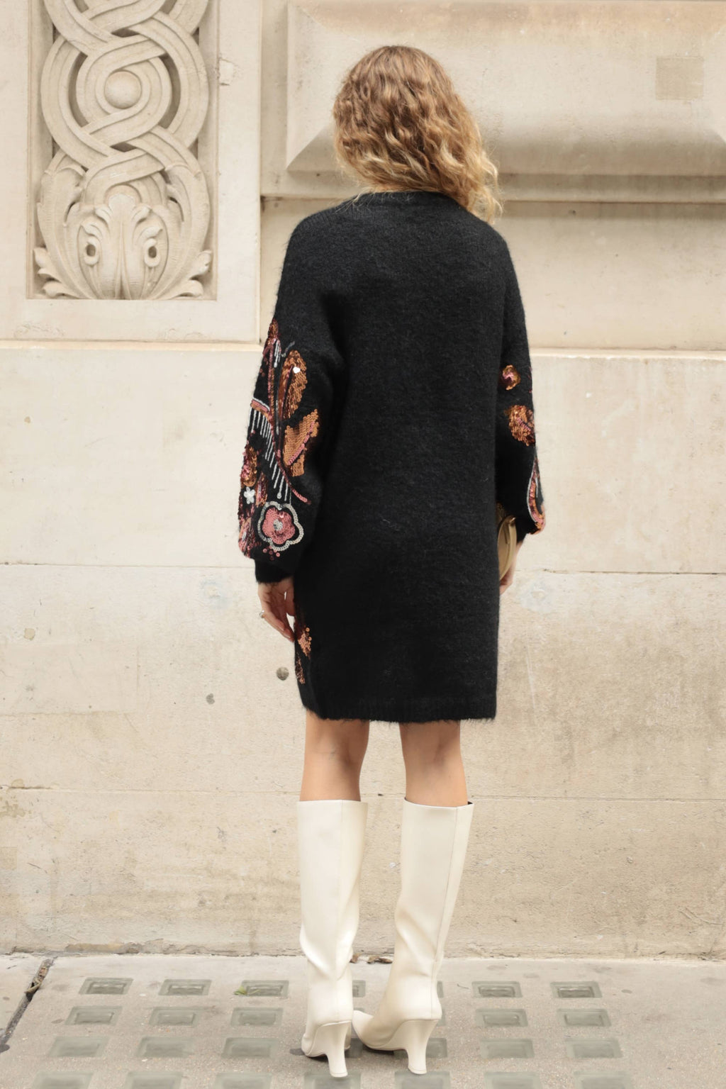 CY FASHION. LONDON - Floral Pattern Sequin Jumper Dress In Black