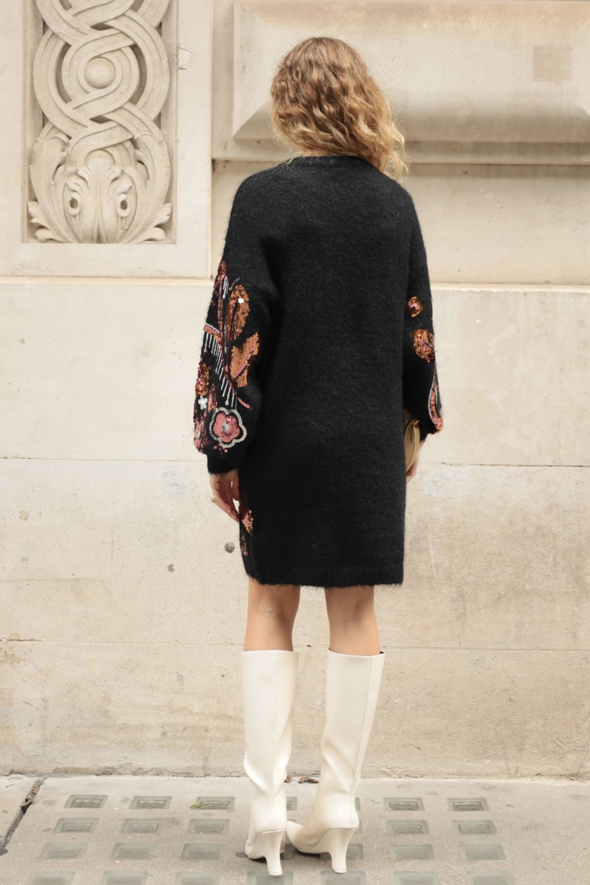 CY FASHION. LONDON - Floral Pattern Sequin Jumper Dress In Black