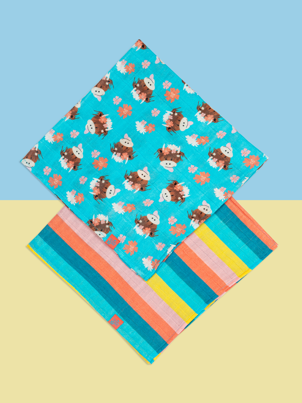 Blade and Rose Limited - Bonnie Highland Cow Muslin Bibs & Squares: One Size / 2pk Muslin Squares