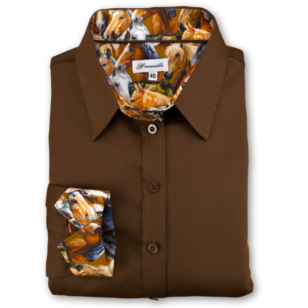 Salamander Shirts Ltd - Grenouille Ladies Brown Shirt with Horse Print Fabric Detail: 40