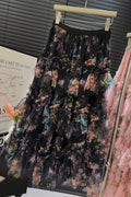 Mccolin - Tiered Floral Maxi Skirt: BLACK / One Size（90