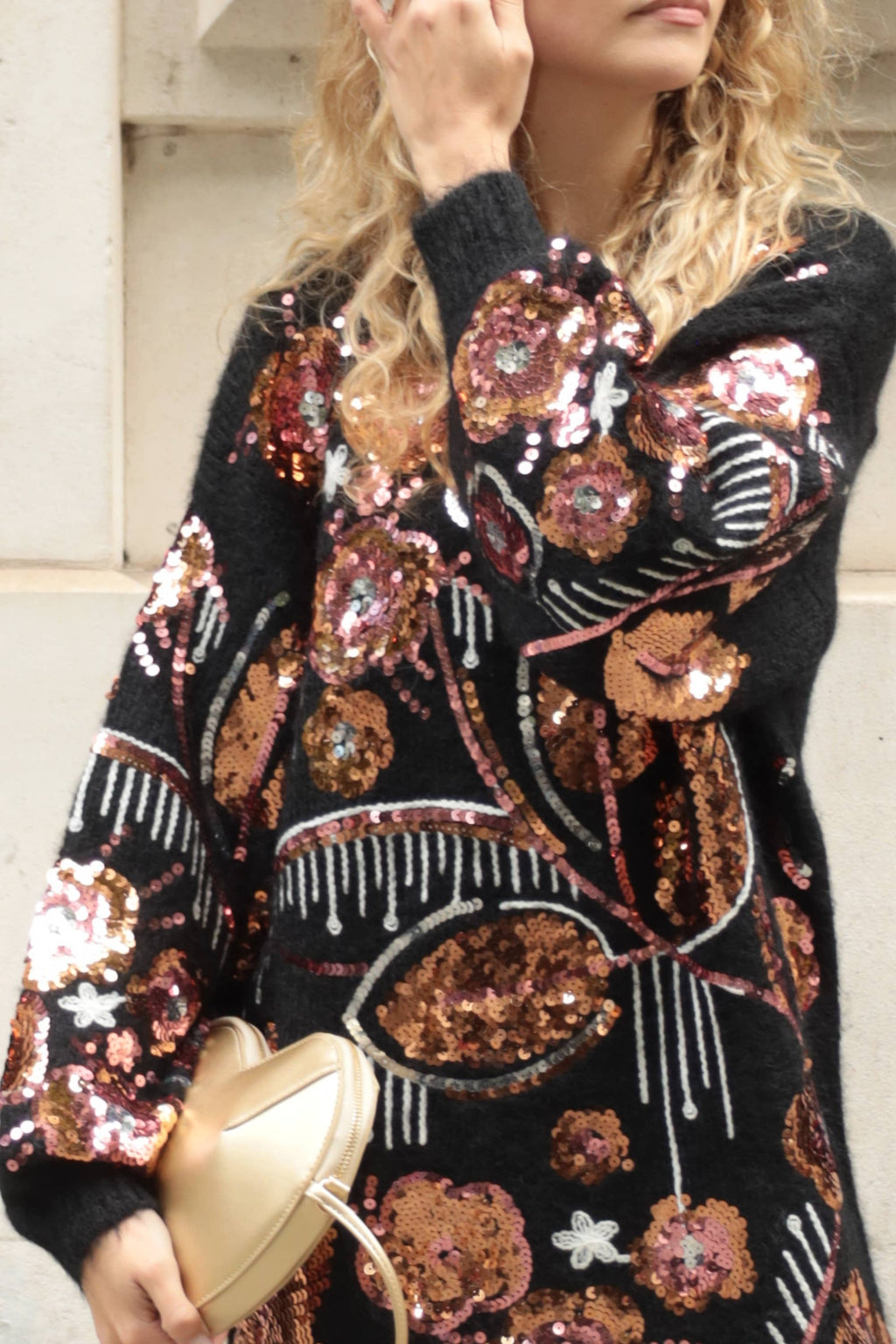 CY FASHION. LONDON - Floral Pattern Sequin Jumper Dress In Black