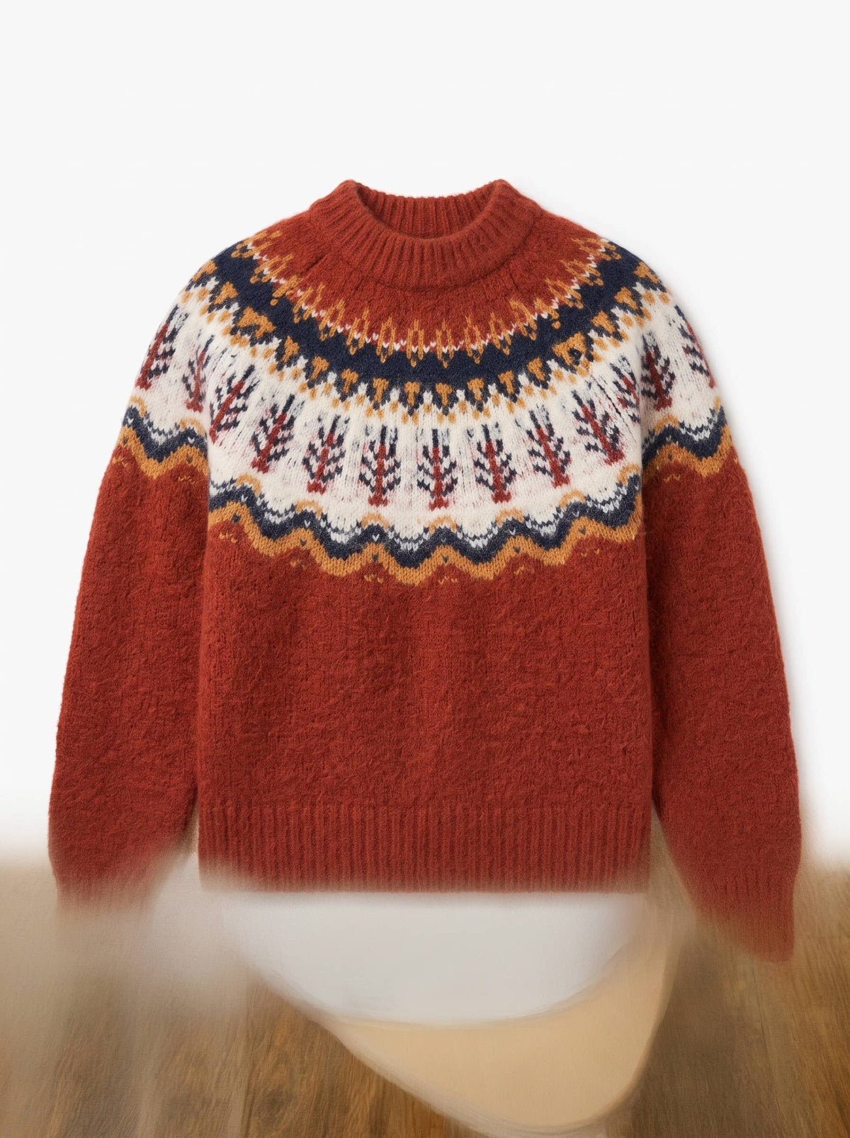 Artisans of Humanity - Cashmere Blend Nordic Fair Isle Yoke Jumper | Rust Red