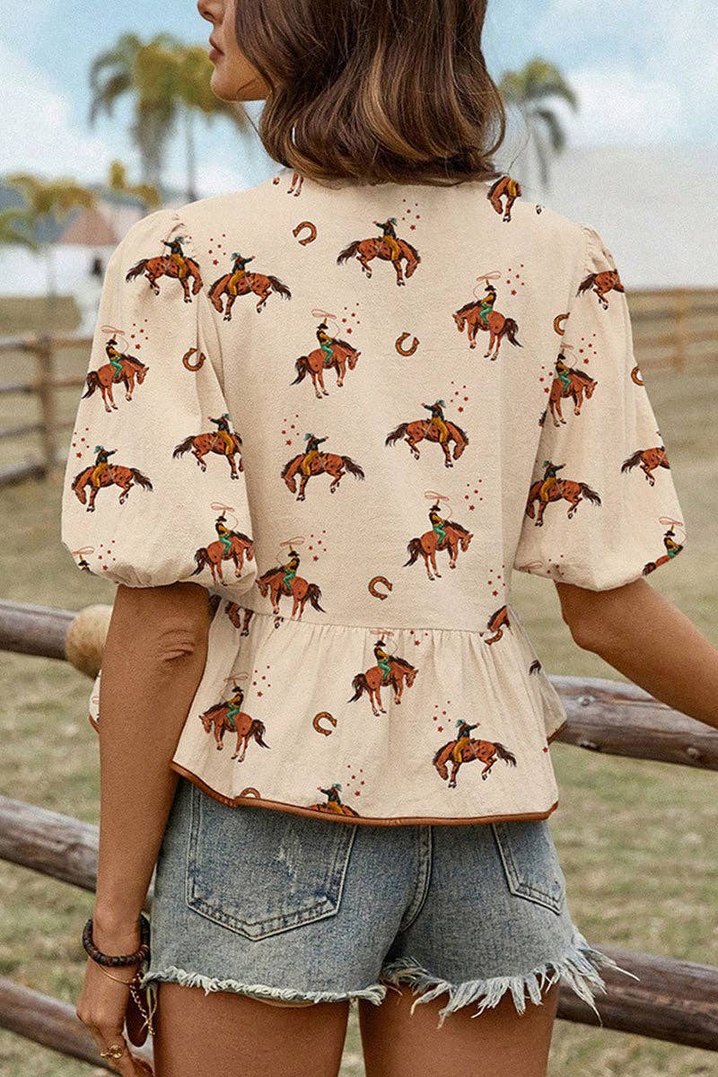 Mccolin - Equestrian Tie-Front Blouse: BEIGE / S