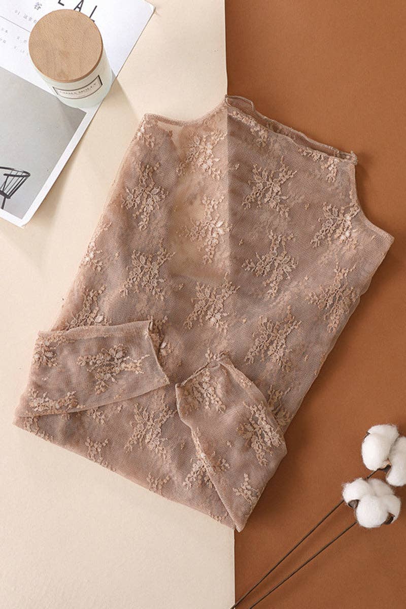 Mccolin - Elegant Lace Floral Blouse: BEIGE / S