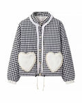 Rosa Clothing - Vintage Gingham Jacket with Heart Pockets and Lace Trim: Black / M