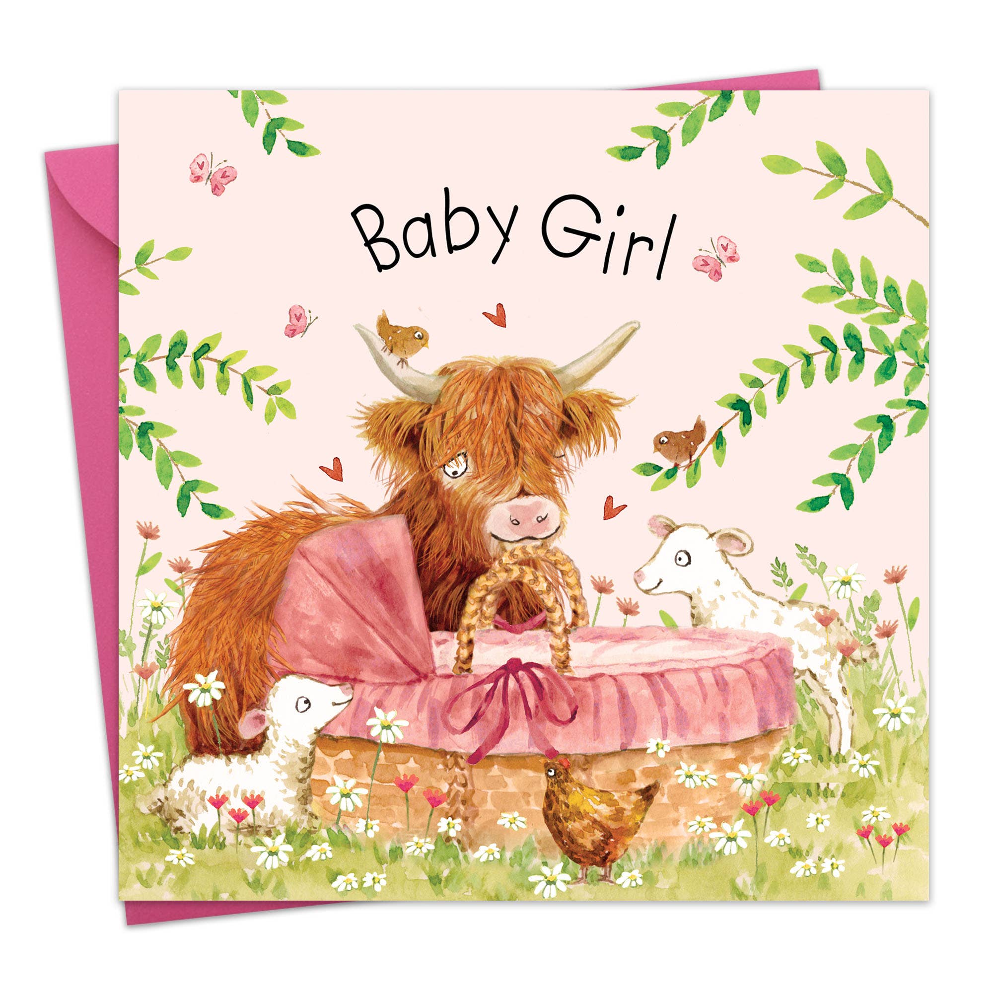 Twizler Ltd - New Baby Girl Card - Highland Cow