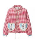 Rosa Clothing - Vintage Gingham Jacket with Heart Pockets and Lace Trim: Red / S
