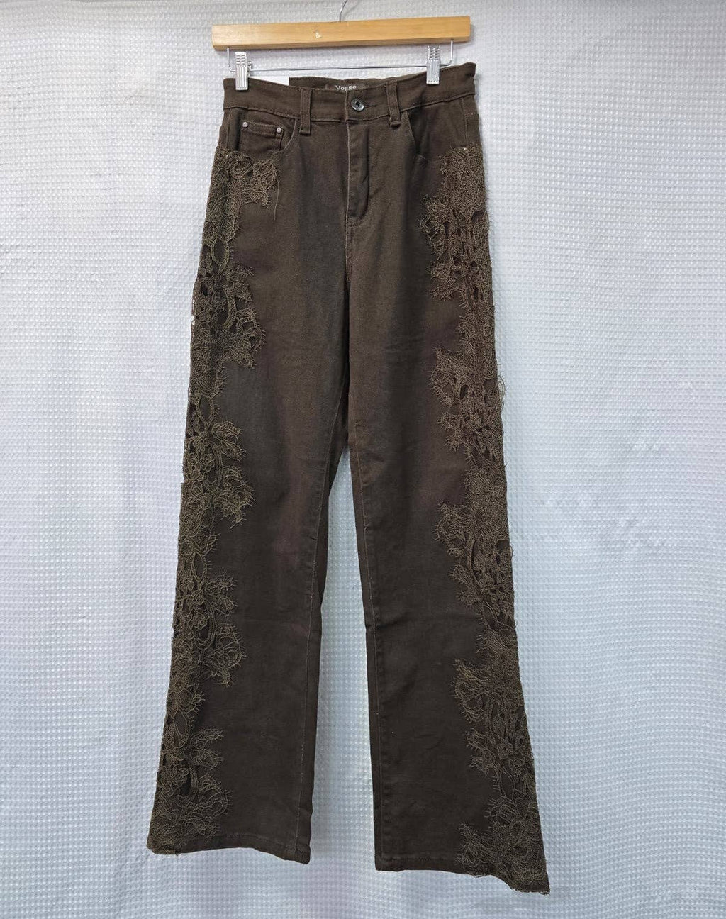 Kurt Muller - Chocolate Brown Side Lace Trim Wide Leg Voggo Jeans