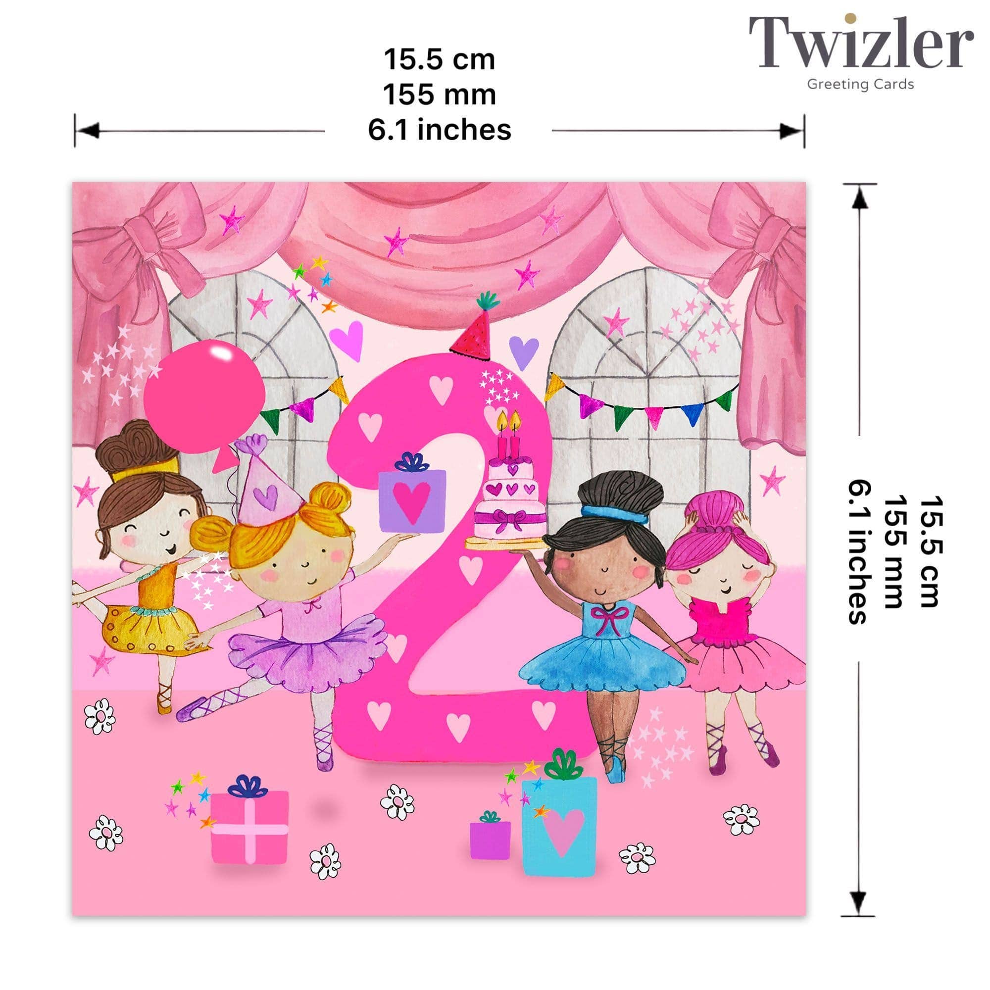 Twizler Ltd - Age 2 Girls Birthday Card - 2nd - Ballerina