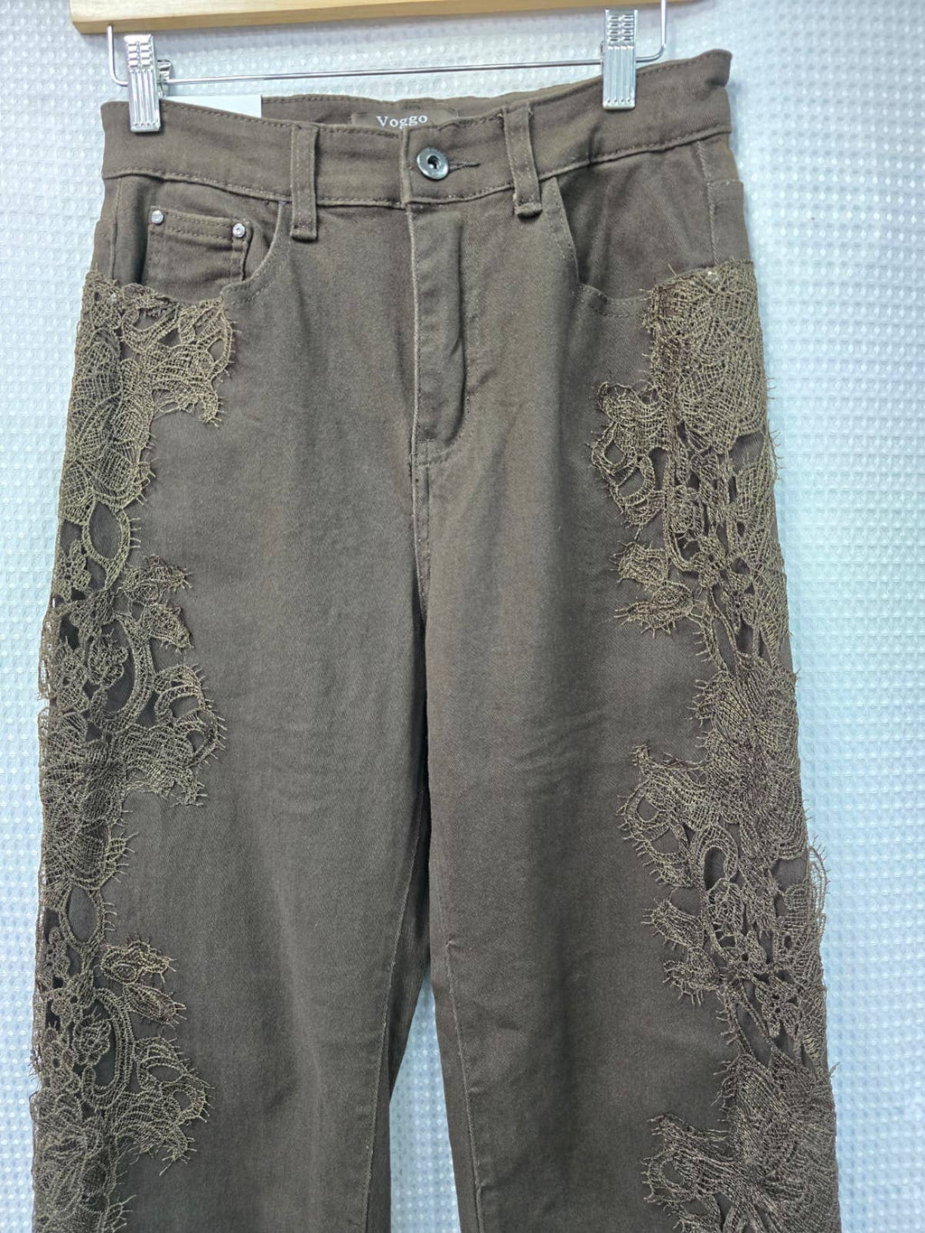 Kurt Muller - Chocolate Brown Side Lace Trim Wide Leg Voggo Jeans