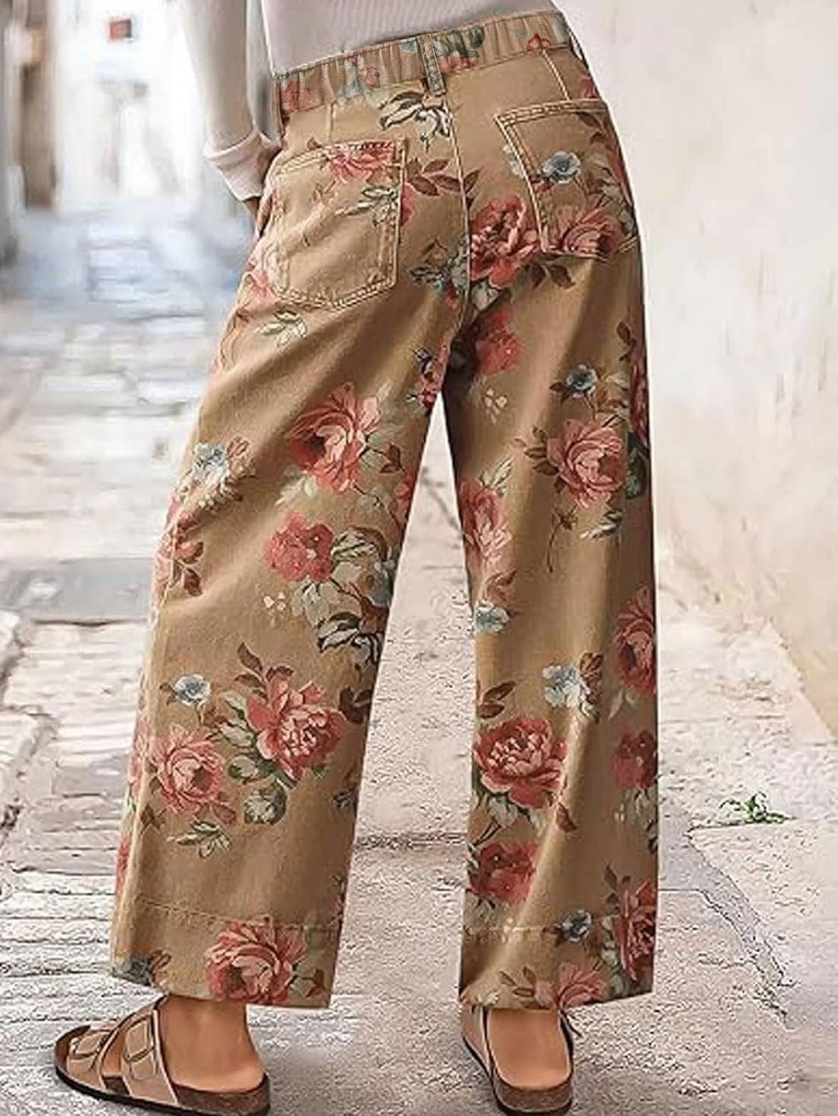 Rosa Clothing - Women Vintage Floral Print Wide Leg Jeans Boho Street Wear: Coffee / XXL