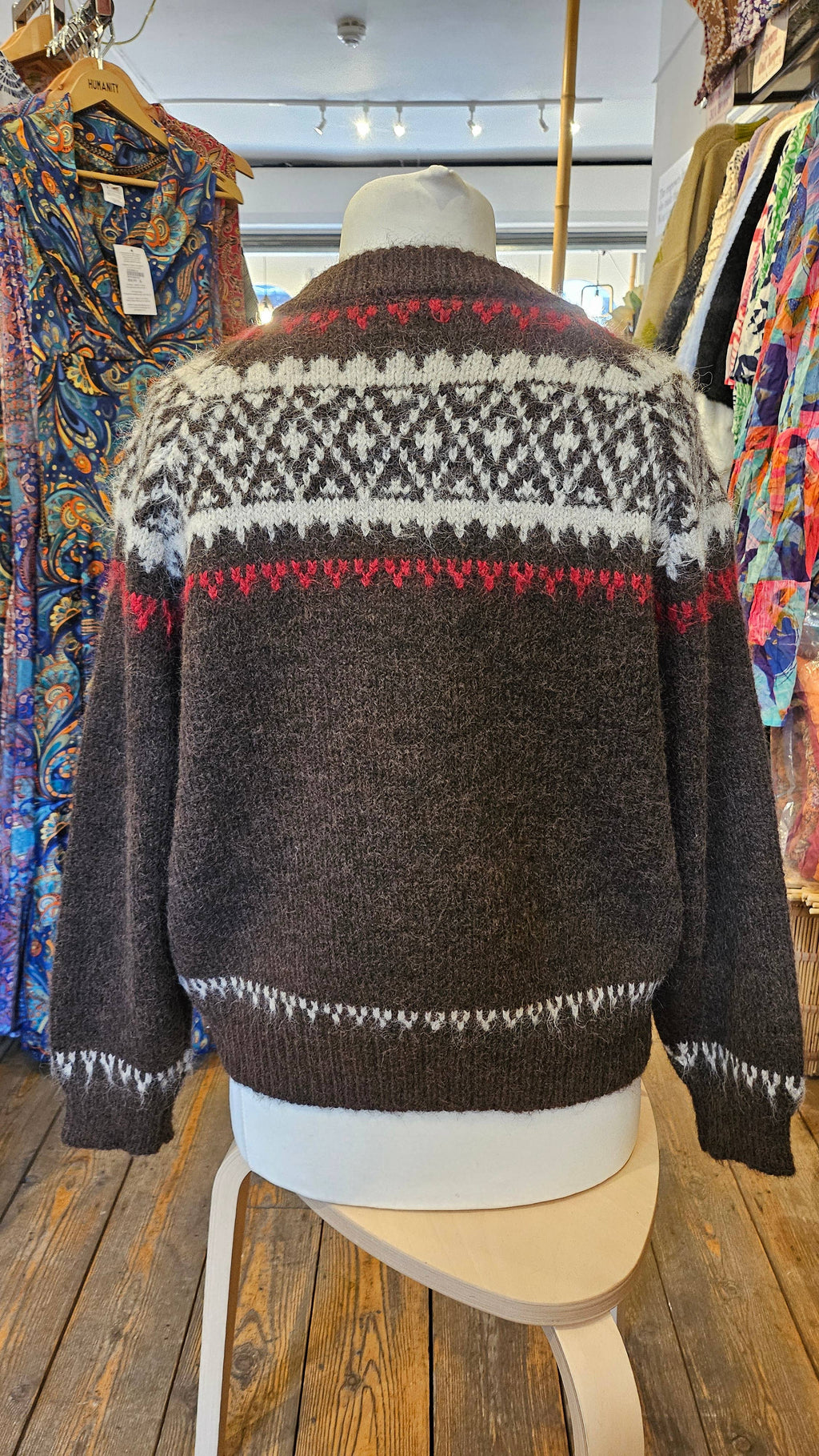 Artisans of Humanity - Cashmere Blend Fair Isle Toggle Cardigan | Chocolate Brown |