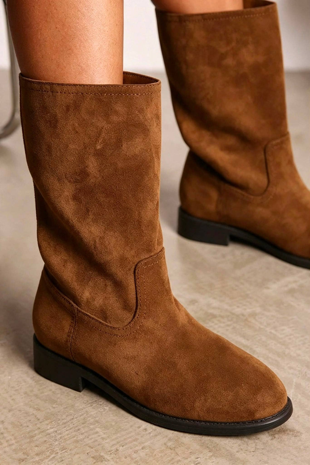 No Doubt Shoes - Designer Mid-Calf Suede Boots: KHAKI / STANDARD / UK3/US5