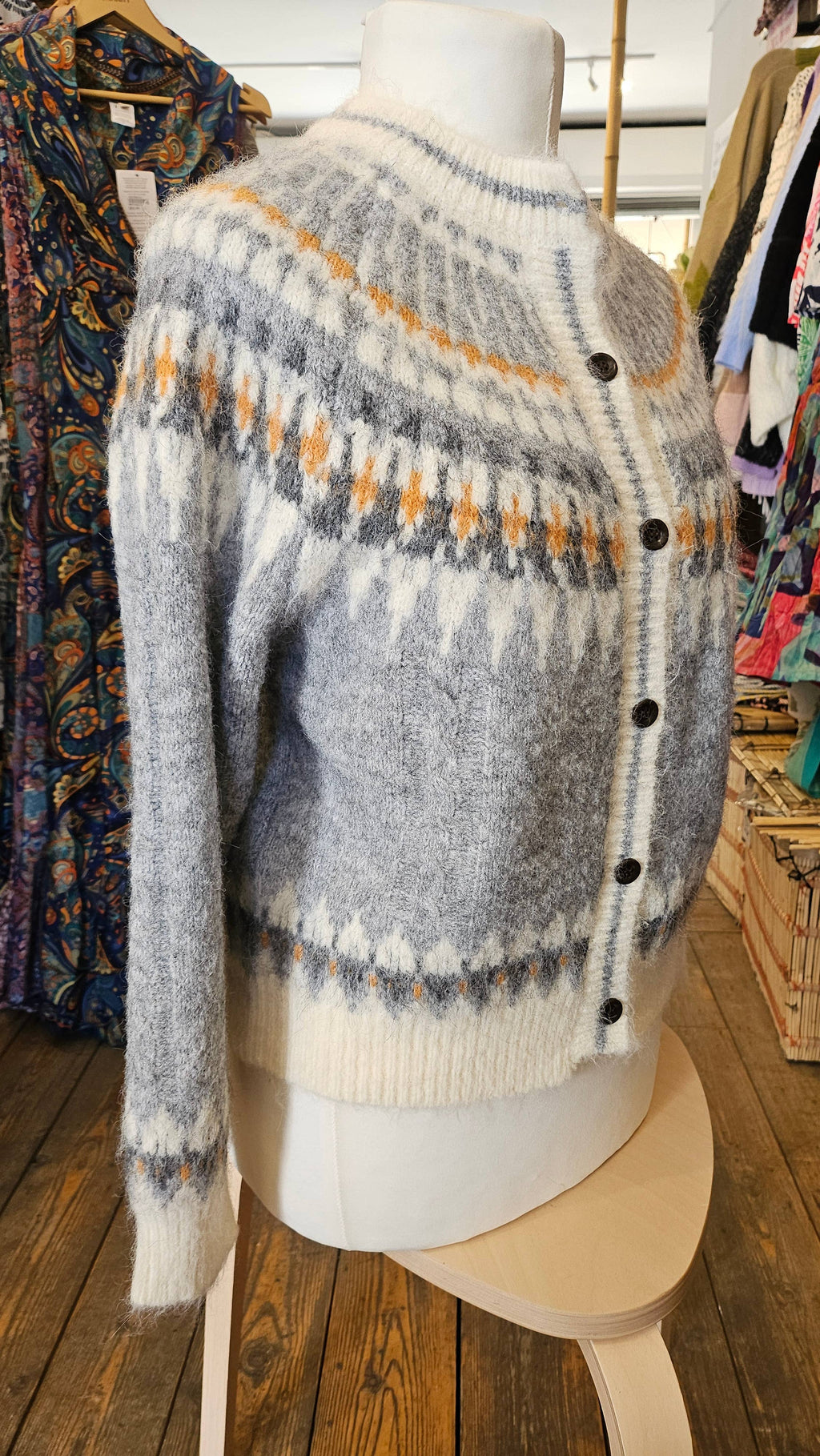 Artisans of Humanity - Cashmere Blend Fair Isle Button-Up Cardigan | Light Blue