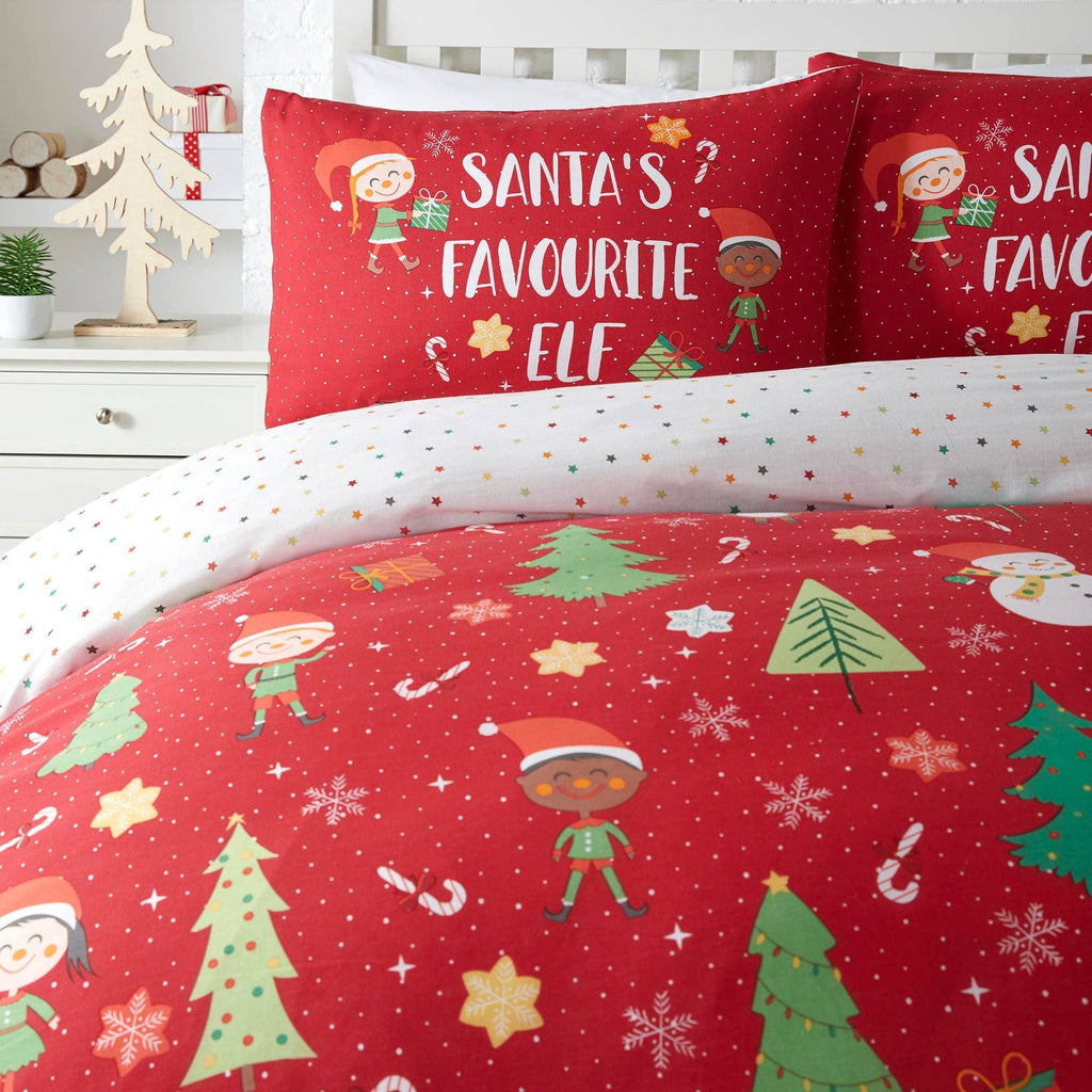 UW Home - Elf & Santa Duvet Cover Set by Bedlam Christmas in Multi: Single