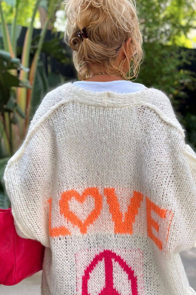 Mccolin - Love & Peace Graphic Cardigan: ORANGE / LXL