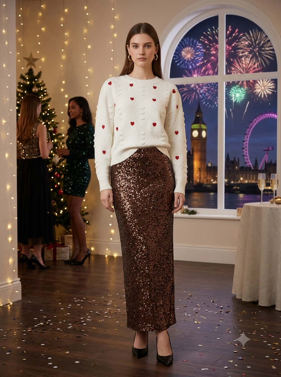 ANGELEYE - Sequin Maxi Skirt: Black / L
